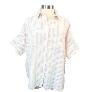 Madewell Cream Multicolor Stripe Short Sleeve‎ Button Down Size Medium